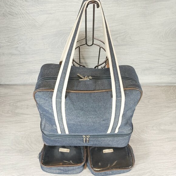 Bath And Body Works  Denim Travel Shoulder Bag Tote Blue Matching Cosmetics Bags - Picture 1 of 16